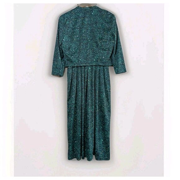 Vintage 60s Soft Nylon Shelton Stroller Green Retro Floral 2 Piece Dress Set A1 - Picture 10 of 16